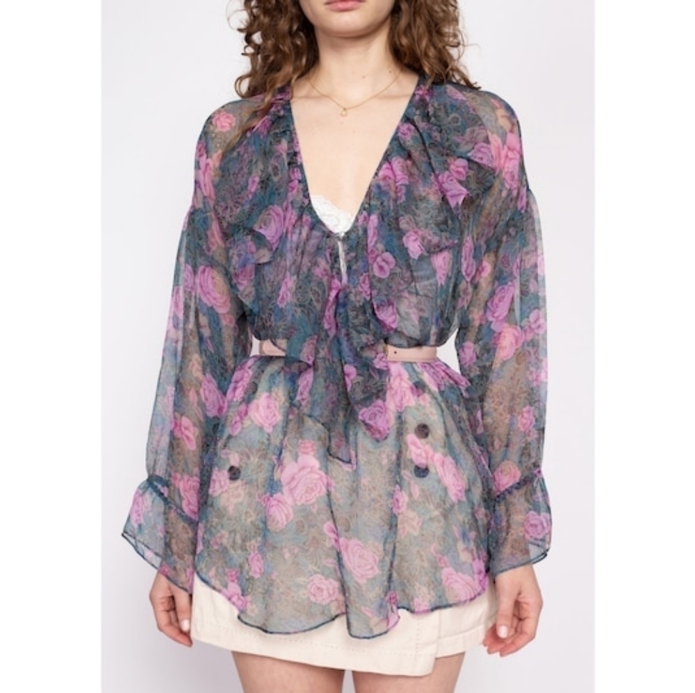 Victoria’s Secret Vintage Gold Label Floral Sheer Blouse Top S